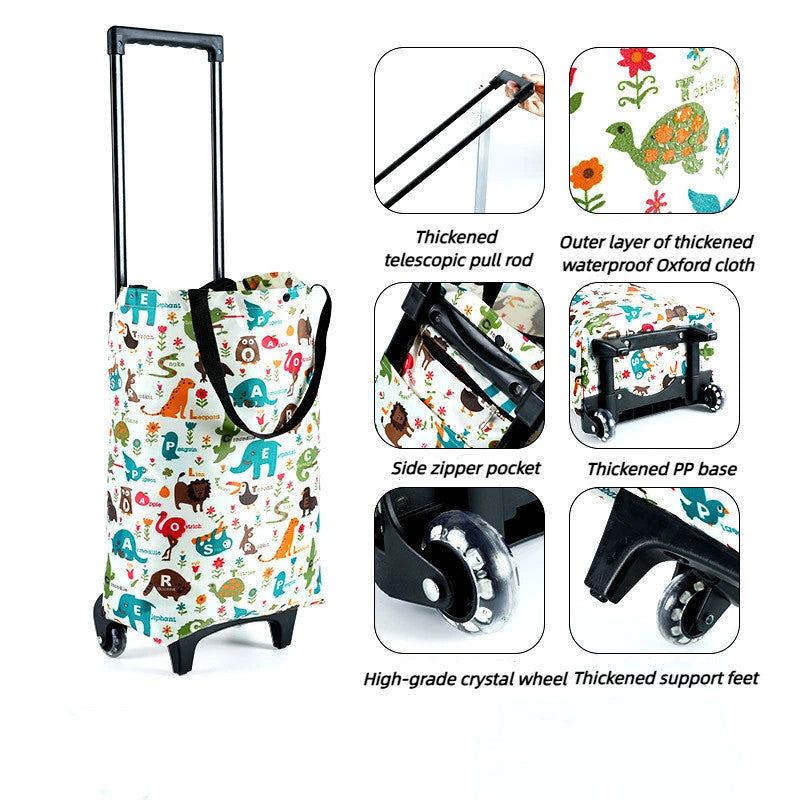 Foldable Waterproof Shopping Trolley Bag 20kg Lightweight, Wheeled Grocery Cart for Market & Supermarket