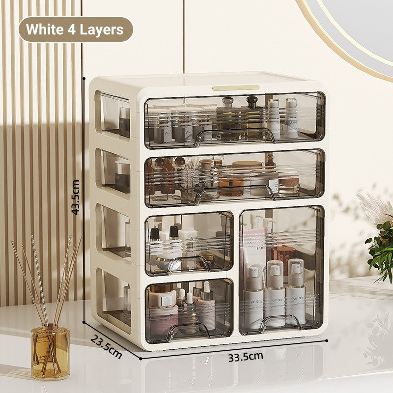 Dustproof Cosmetic Storage Organiser with Drawers - Skincare & Makeup Vanity Table Organizer,  Transparent Desktop Box