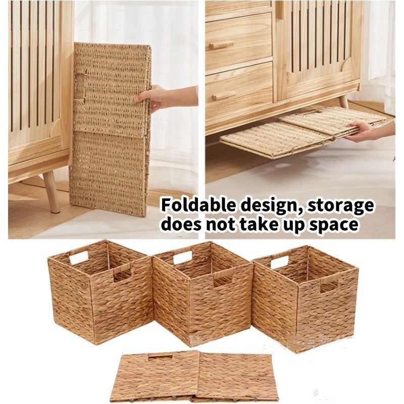 Foldable Rattan Basket - Hand-Woven Storage Solution | Stylish Toy & Clothing Organizer - Eco-Friendly Design