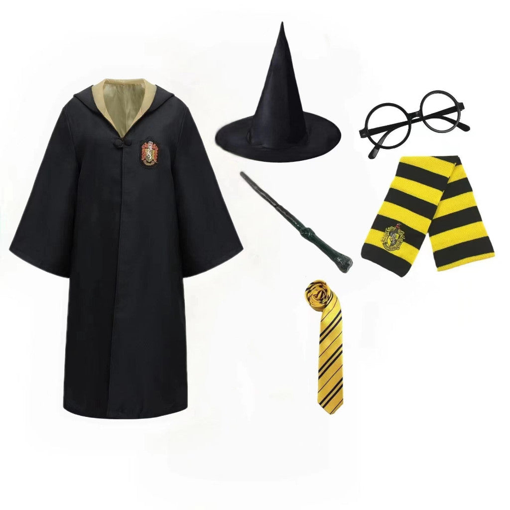Harry Potter Cloak Cape Costume Set Gift-Adult Kids Gryffindor Slytherin Hufflepuff Halloween Cosplay-Glasses,Tie