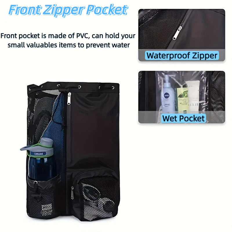 Waterproof Swim Backpack - Mesh Gym Beach Storage Bag Wet Dry Separate, Durable Nylon Drawstring for Travel & Sports