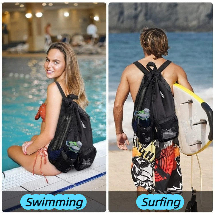 Waterproof Swim Backpack - Mesh Gym Beach Storage Bag Wet Dry Separate, Durable Nylon Drawstring for Travel & Sports