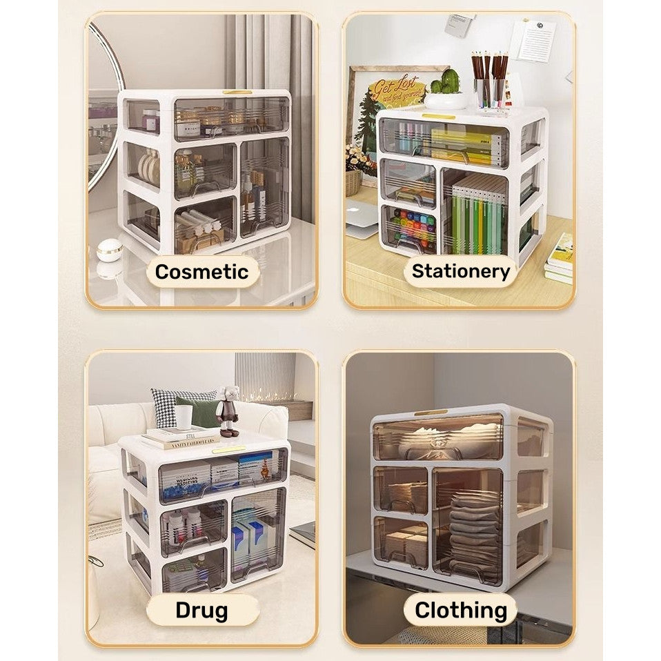 Dustproof Cosmetic Storage Organiser with Drawers - Skincare & Makeup Vanity Table Organizer,  Transparent Desktop Box