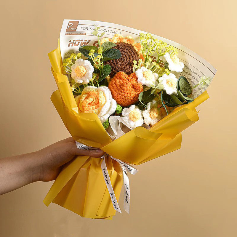Sunflower Crochet Flowers Handmade Eternal Bouquets for Wedding House Warming Graduation Gifts