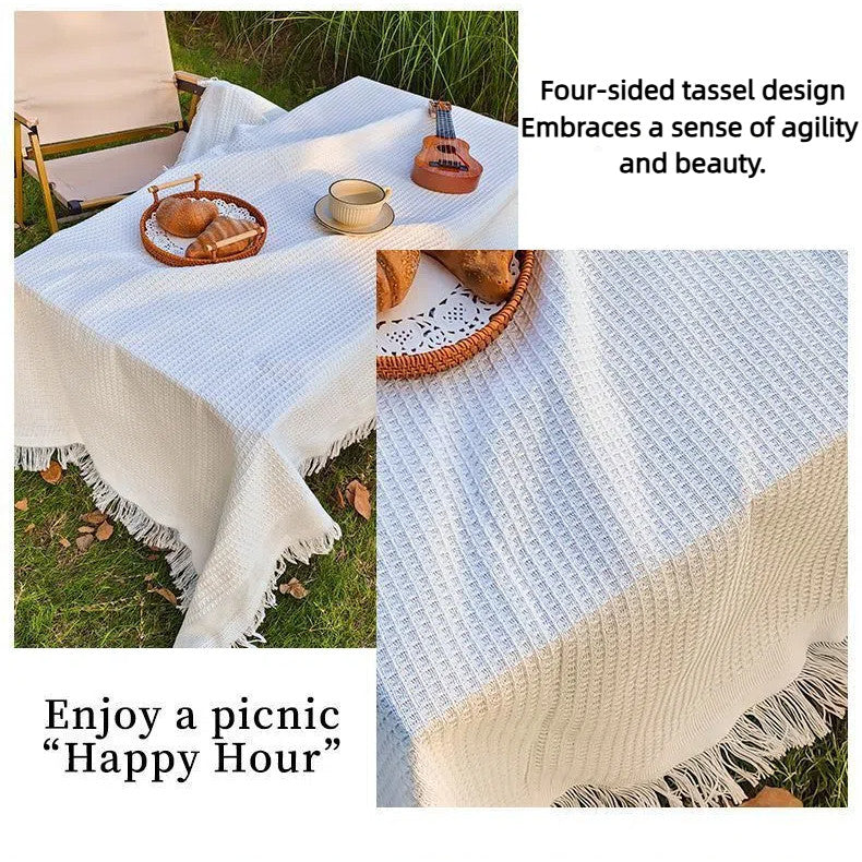 Outdoor Picnic Camping Mat Foldable Tablecloth INS White Blanket For Lawn Beach Travel, Car