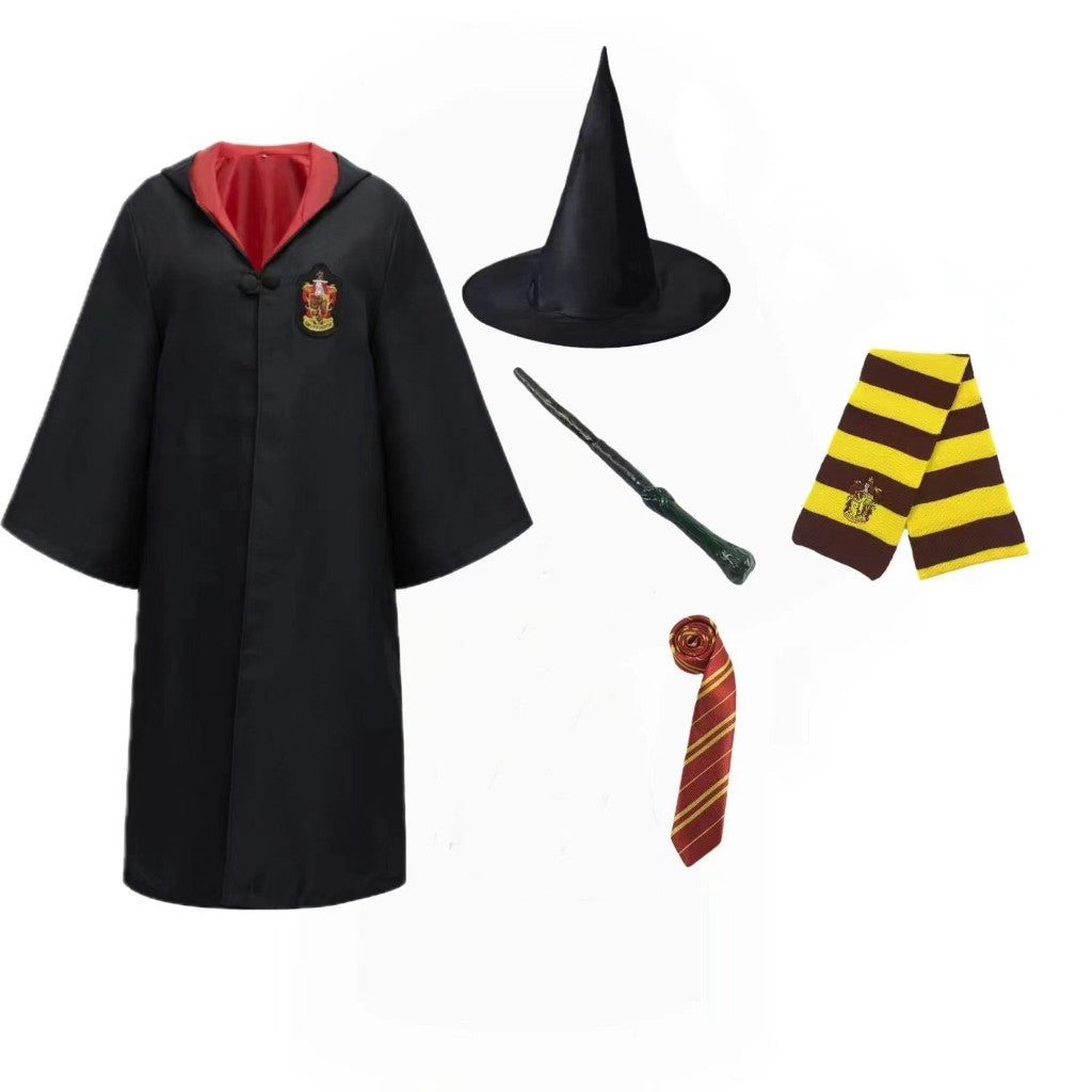 Harry Potter Cloak Cape Costume Set Gift-Adult Kids Gryffindor Slytherin Hufflepuff Halloween Cosplay-Glasses,Tie