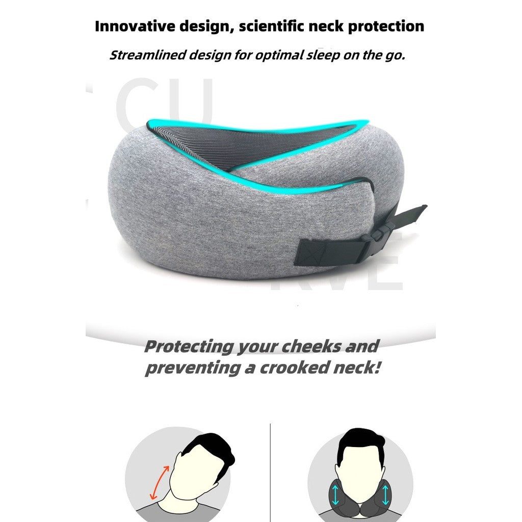 Orthopedic Memory Foam Neck Pillow - Travel & Office Support Relieves Spine Pressure Portable for Airplane Nap Sleeping
