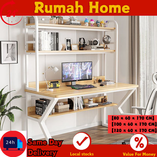 Computer Table With Book Shelf Storage Rack Student Study Table Writing Desk Home Office