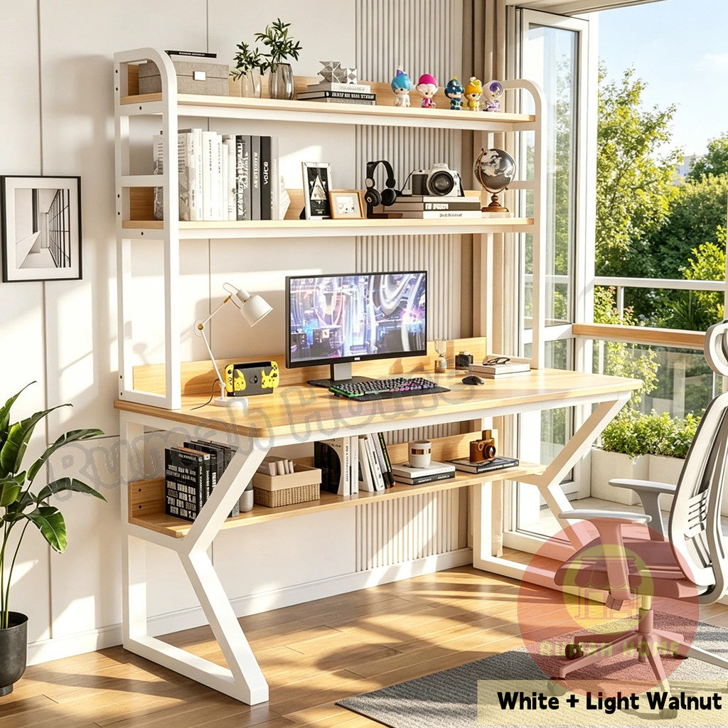 Computer Table With Book Shelf Storage Rack Student Study Table Writing Desk Home Office