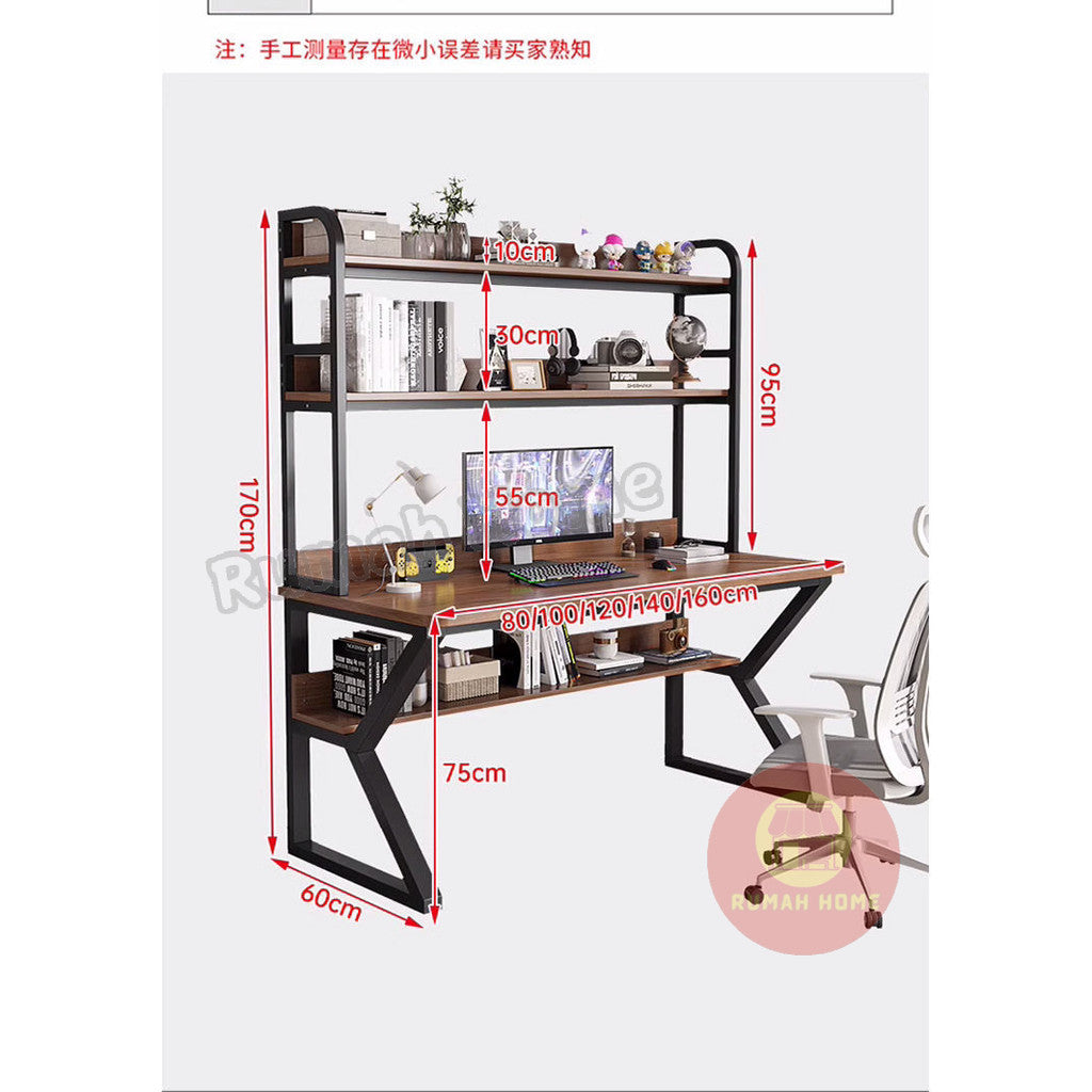 Computer Table With Book Shelf Storage Rack Student Study Table Writing Desk Home Office