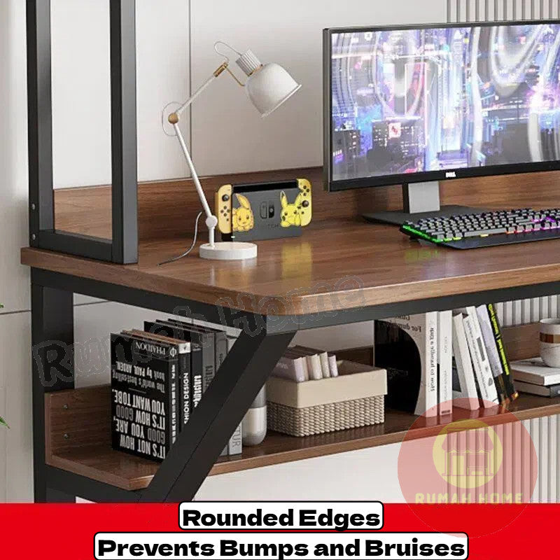 Computer Table With Book Shelf Storage Rack Student Study Table Writing Desk Home Office