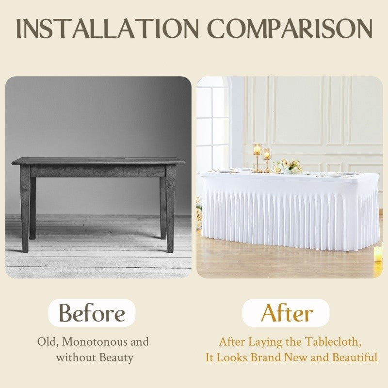 4/6/8ft Tablecloth Rectangular & Skirt Ruffle Style Conference Hotel Wedding Party Decoration Table Cloth Cover