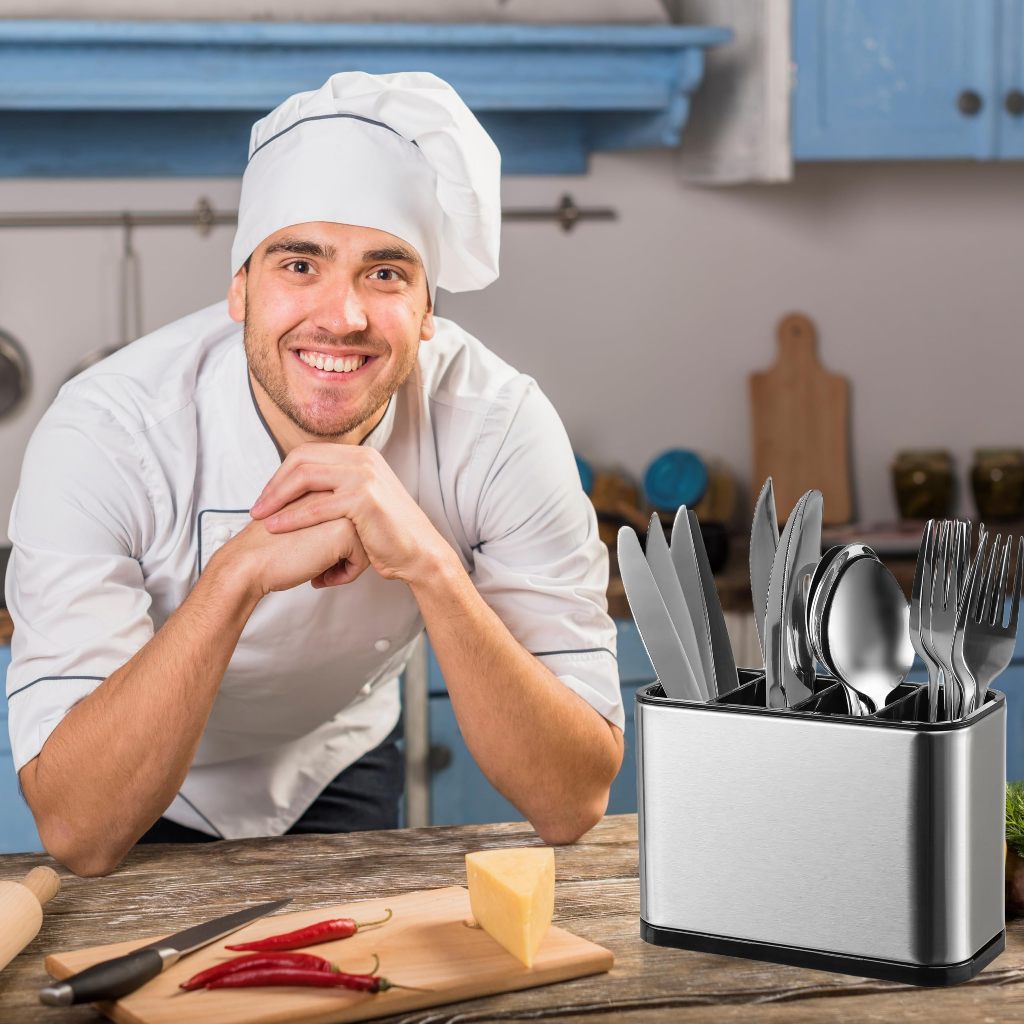 Kitchen Storage Stainless Steel Utensil Knife Cutlery Holder Organiser -Spoon Fork Chopsticks Water Drainer