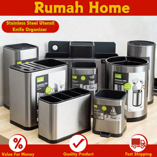 Kitchen Storage Stainless Steel Utensil Knife Cutlery Holder Organiser -Spoon Fork Chopsticks Water Drainer