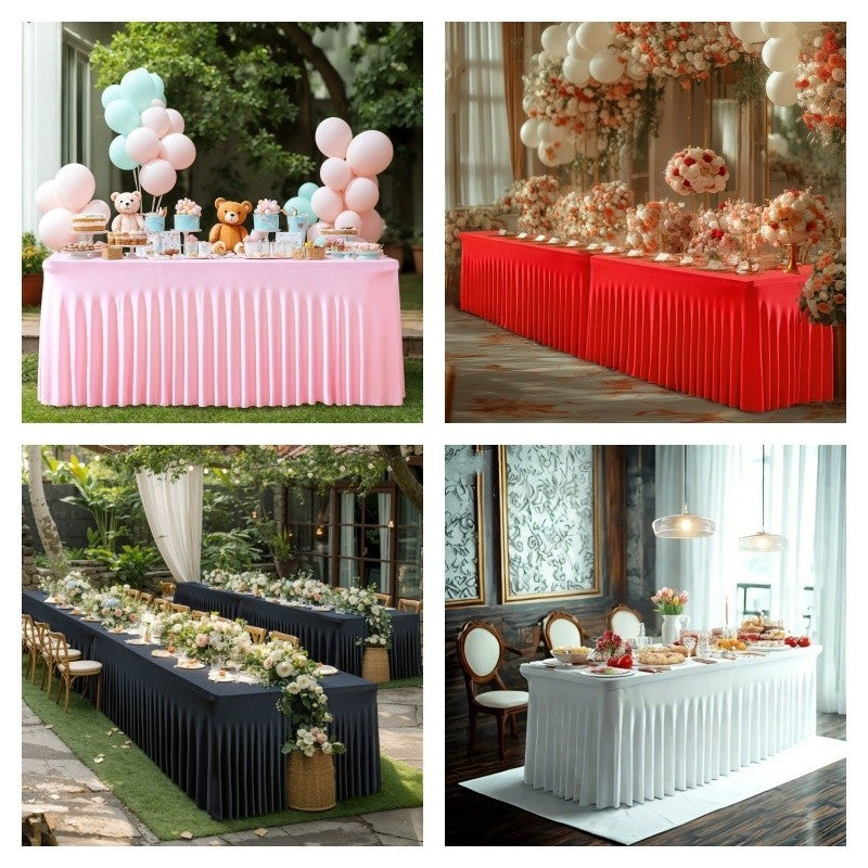 4/6/8ft Tablecloth Rectangular & Skirt Ruffle Style Conference Hotel Wedding Party Decoration Table Cloth Cover