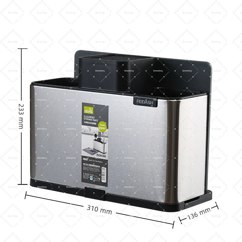 Kitchen Storage Stainless Steel Utensil Knife Cutlery Holder Organiser -Spoon Fork Chopsticks Water Drainer