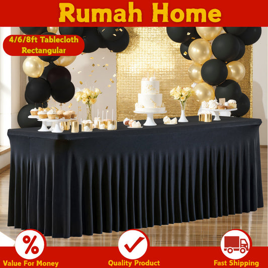 4/6/8ft Tablecloth Rectangular & Skirt Ruffle Style Conference Hotel Wedding Party Decoration Table Cloth Cover