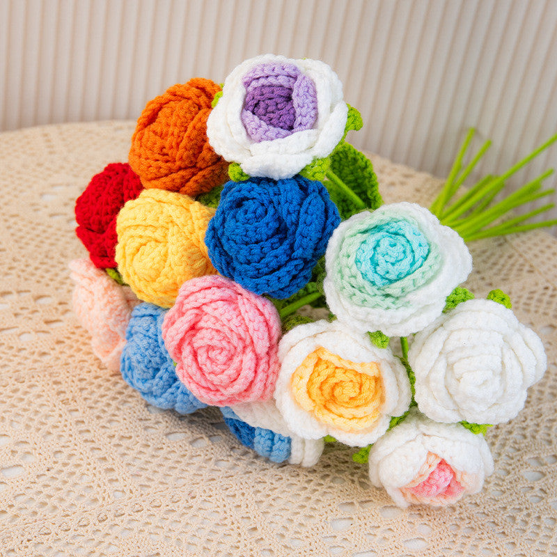 Handmade Crochet Flower Bouquet - Everlasting Rose/Sunflower for Home & Office Decor - Birthday, Anniversary Gift