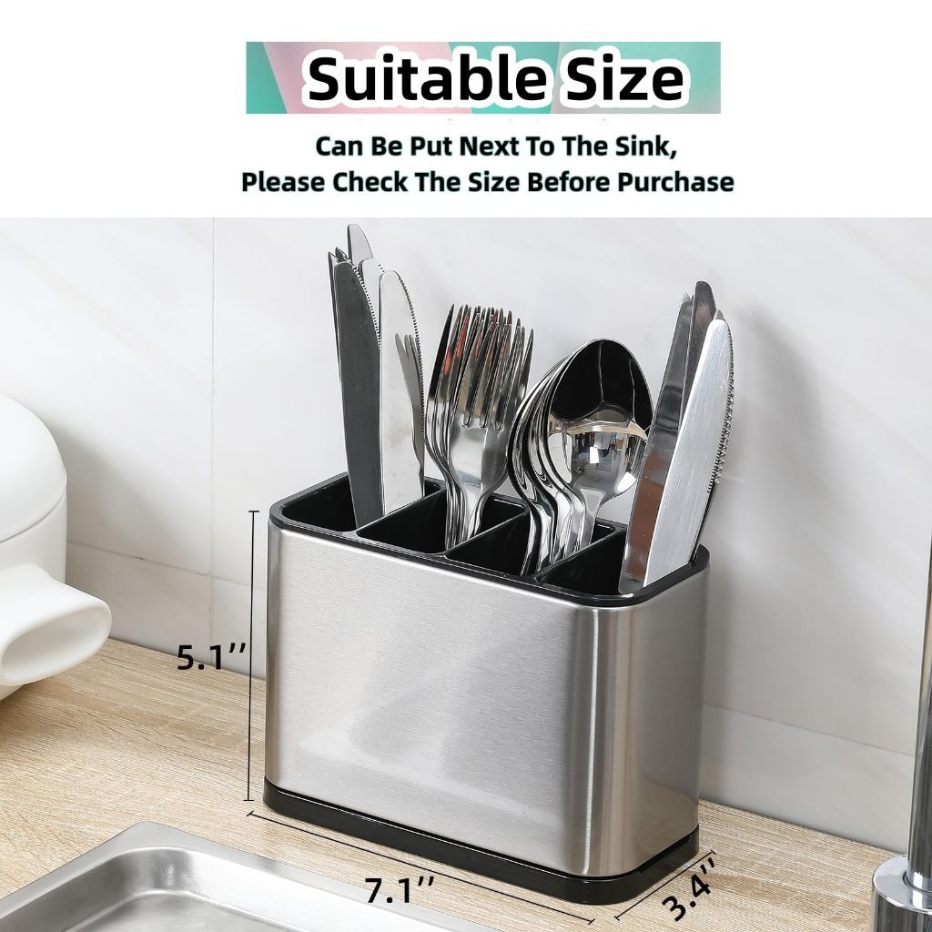 Kitchen Storage Stainless Steel Utensil Knife Cutlery Holder Organiser -Spoon Fork Chopsticks Water Drainer