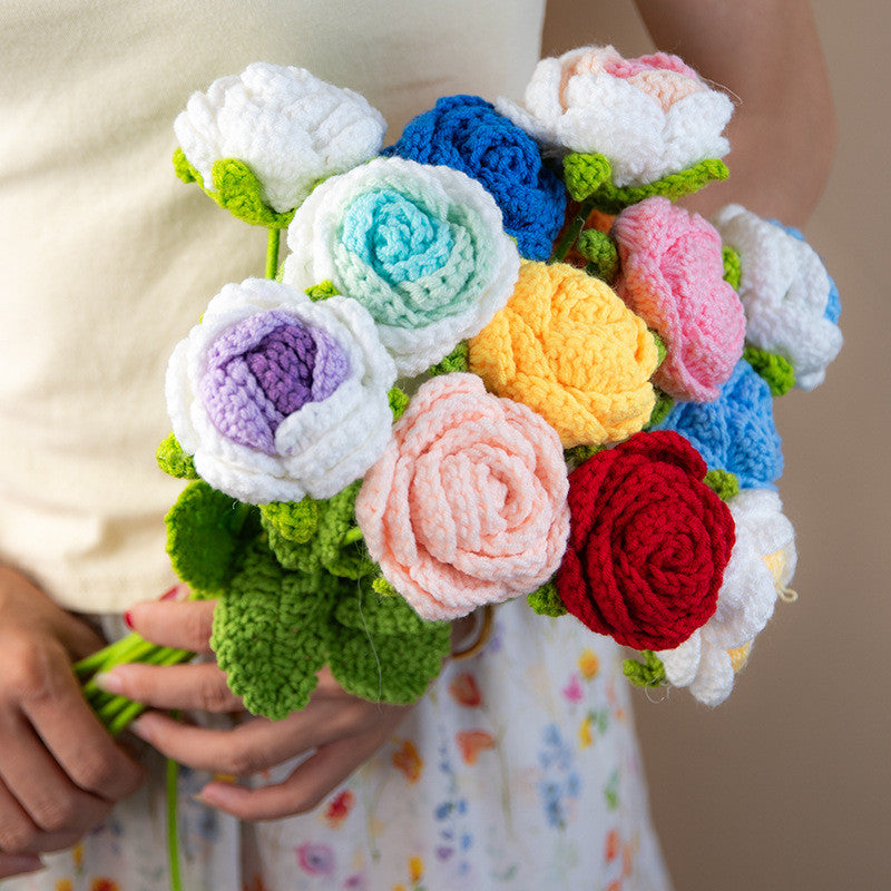 Handmade Crochet Flower Bouquet - Everlasting Rose/Sunflower for Home & Office Decor - Birthday, Anniversary Gift