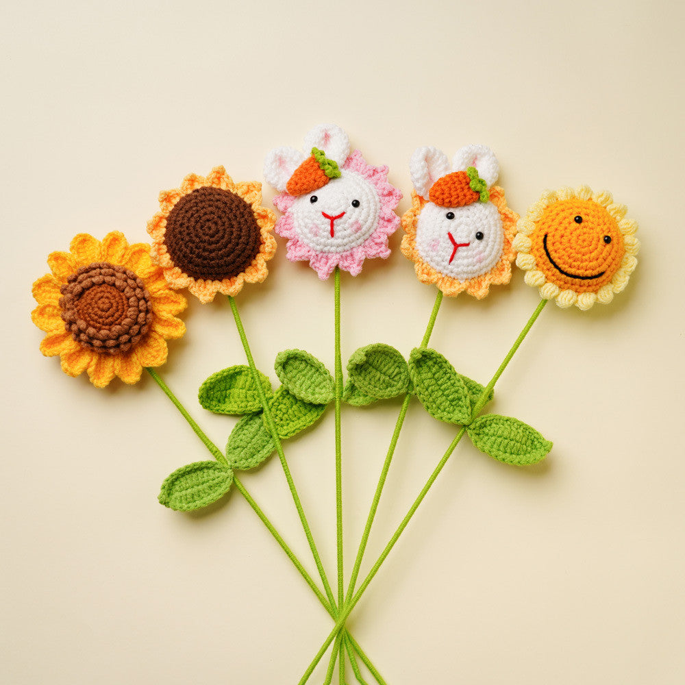 Handmade Crochet Flower Bouquet - Everlasting Rose/Sunflower for Home & Office Decor - Birthday, Anniversary Gift