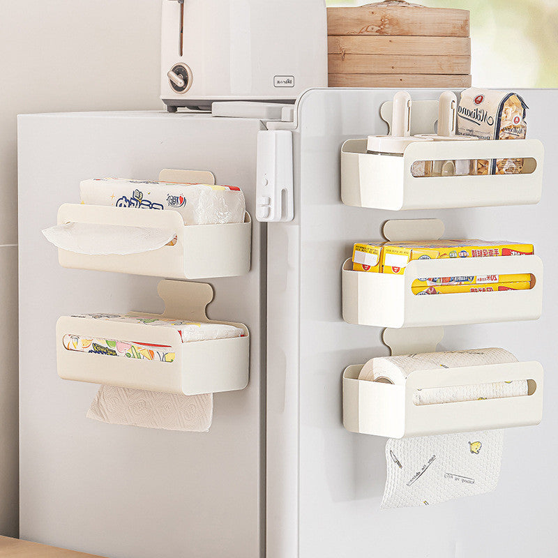 Magnetic Fridge Paper Towel Holder Kitchen Tissue Organiser Rack Wall Mount No Drill Shelf Space Saving Storage Box