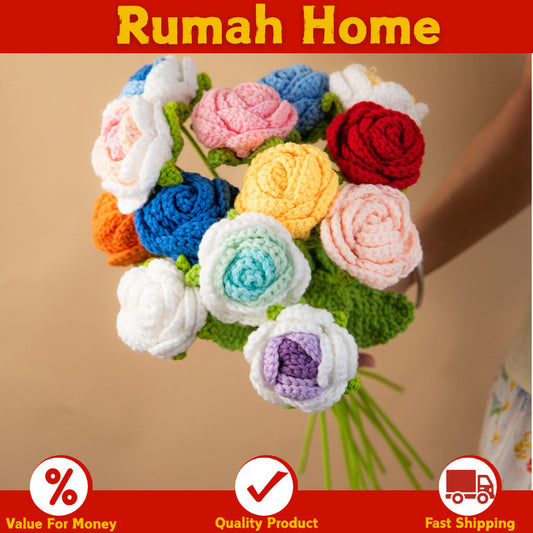 Handmade Crochet Flower Bouquet - Everlasting Rose/Sunflower for Home & Office Decor - Birthday, Anniversary Gift