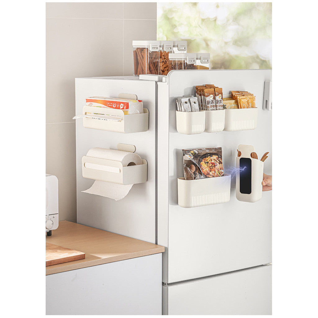 Magnetic Fridge Paper Towel Holder Kitchen Tissue Organiser Rack Wall Mount No Drill Shelf Space Saving Storage Box
