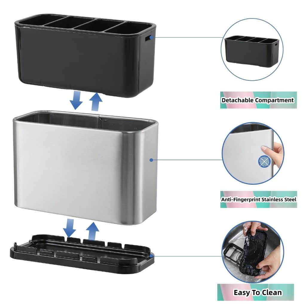 Kitchen Storage Stainless Steel Utensil Knife Cutlery Holder Organiser -Spoon Fork Chopsticks Water Drainer