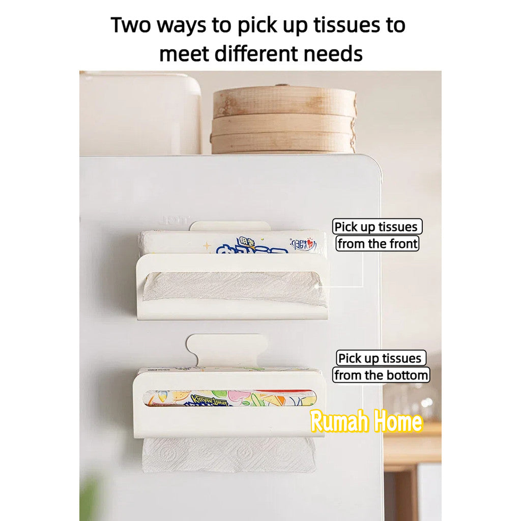 Magnetic Fridge Paper Towel Holder Kitchen Tissue Organiser Rack Wall Mount No Drill Shelf Space Saving Storage Box