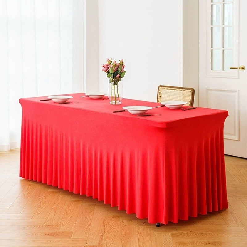 4/6/8ft Tablecloth Rectangular & Skirt Ruffle Style Conference Hotel Wedding Party Decoration Table Cloth Cover