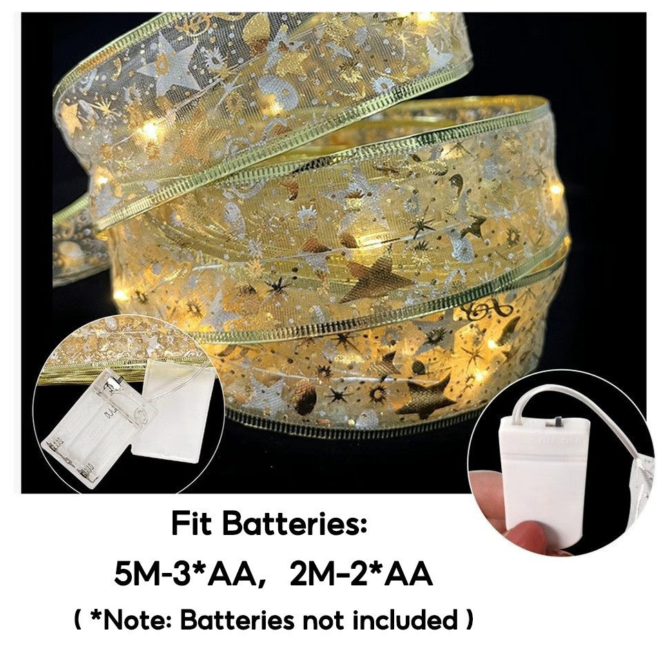 Christmas Fairy LED Lights 2M/5M Colorful Ribbon String Lights Hanging Lamp Bouquet/Gift Box Decorationsa