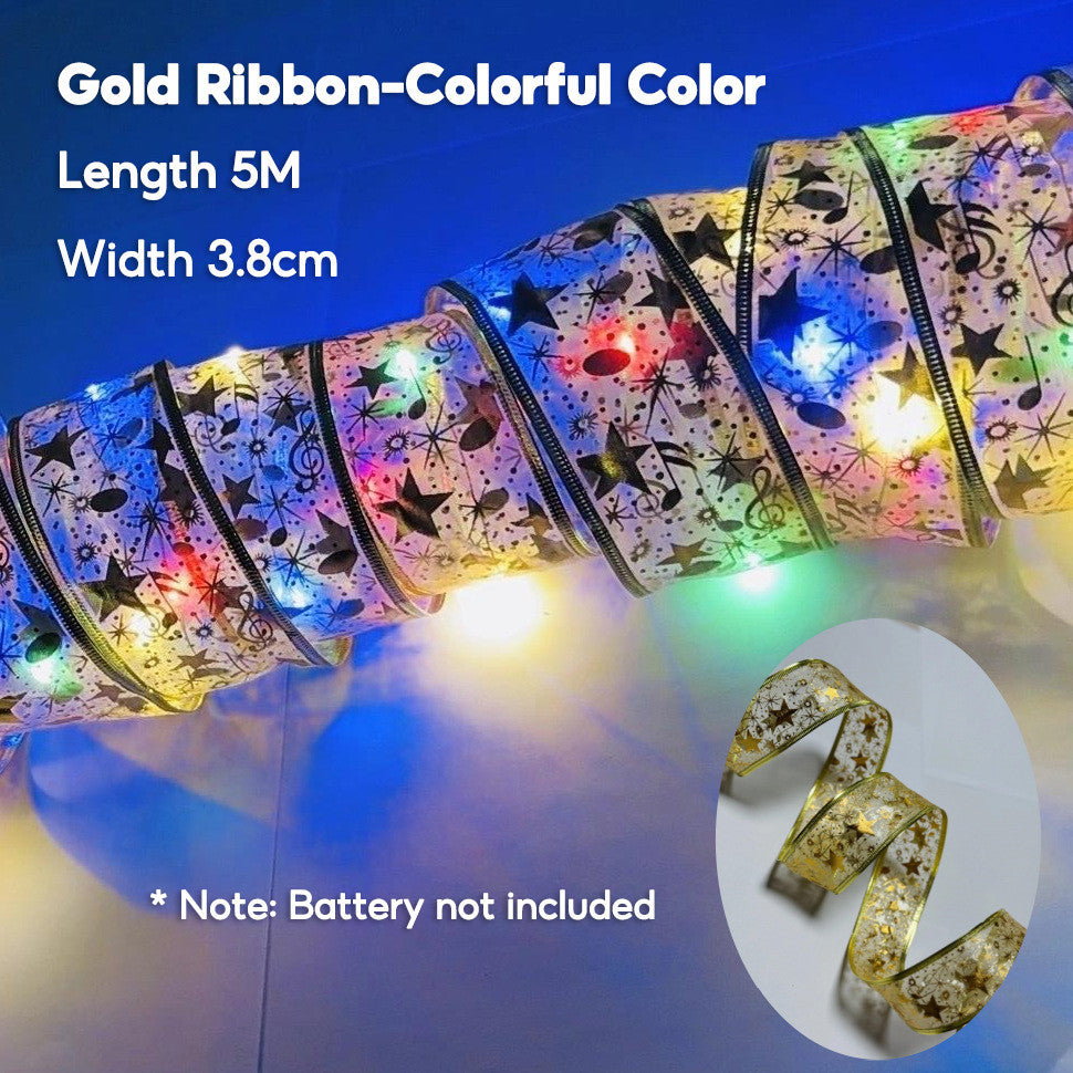 Christmas Fairy LED Lights 2M/5M Colorful Ribbon String Lights Hanging Lamp Bouquet/Gift Box Decorationsa