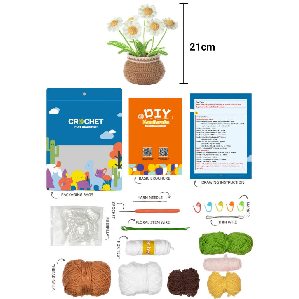 DIY Crochet Flowers Kit for Beginners Complete Crochet Knitting With Video Adorable Crochet Plant Decoration