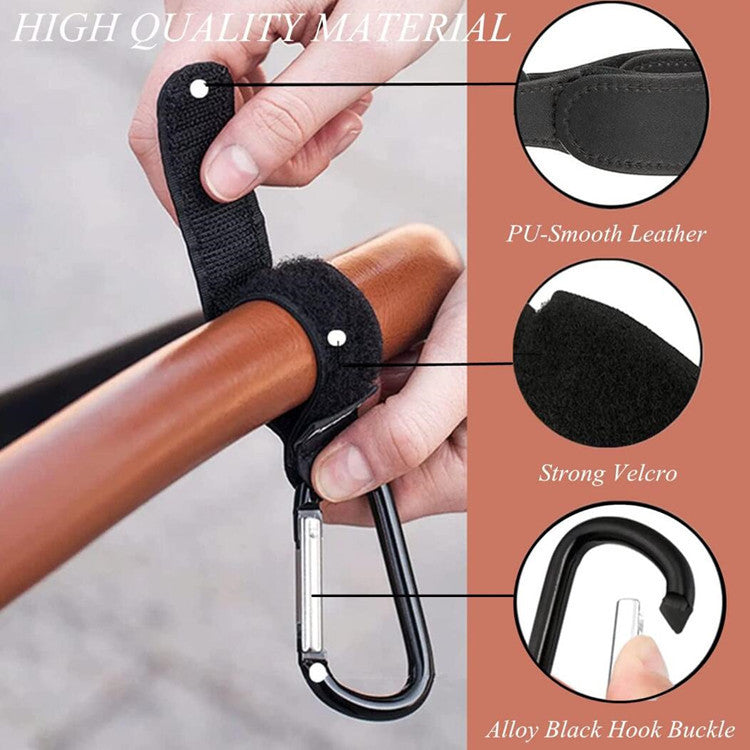 Premium Leather Stroller Hook - 20kg Heavy Duty Carabiner for Bicycle, Baby Bags, Grocery, Camping, Travel & Car Hanger