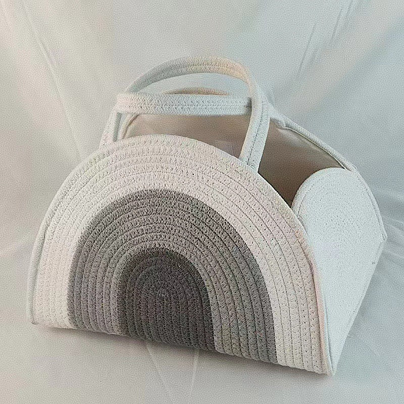 Baby Diaper Caddy Bag - Foldable Woven Cotton Storage Basket  Portable Mummy Nursery Organiser