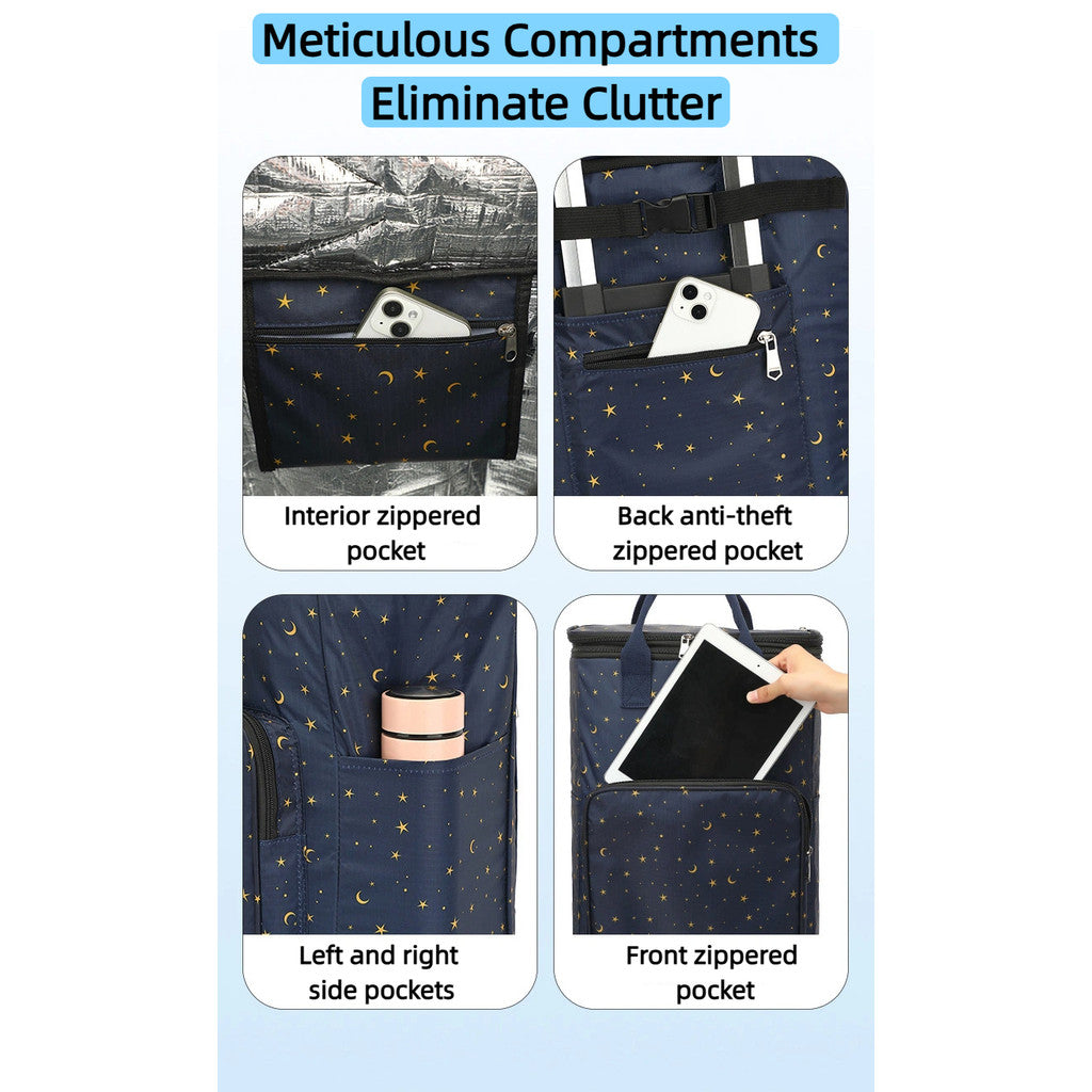 Heavy Duty Foldable Shopping Trolley with Wheels | Retractable Grocery Cart | Portable Supermarket Trolley Bag