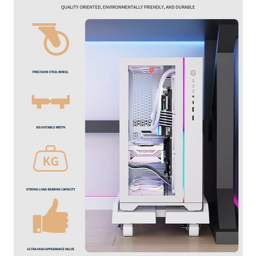 Mobile CPU Stand Adjustable with Lockable Wheels & Ventilation - Rolling Cart for PC Computer Tower Case Holder