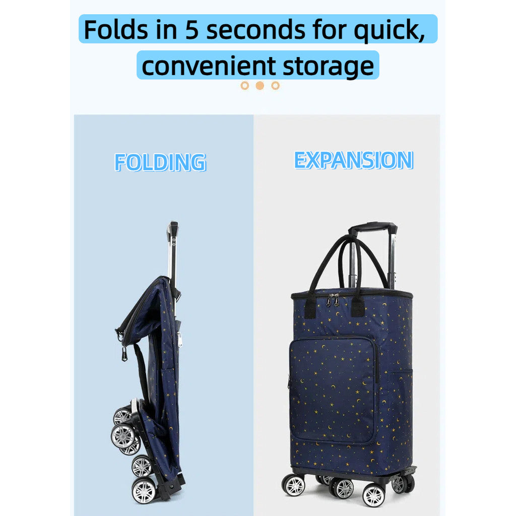 Heavy Duty Foldable Shopping Trolley with Wheels | Retractable Grocery Cart | Portable Supermarket Trolley Bag