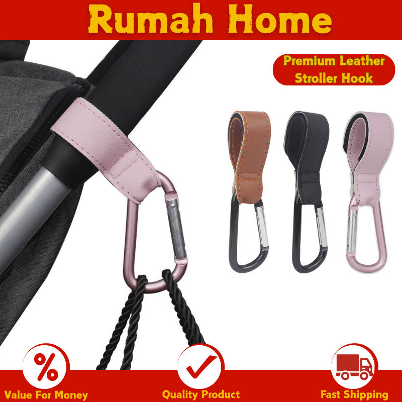 Premium Leather Stroller Hook - 20kg Heavy Duty Carabiner for Bicycle, Baby Bags, Grocery, Camping, Travel & Car Hanger