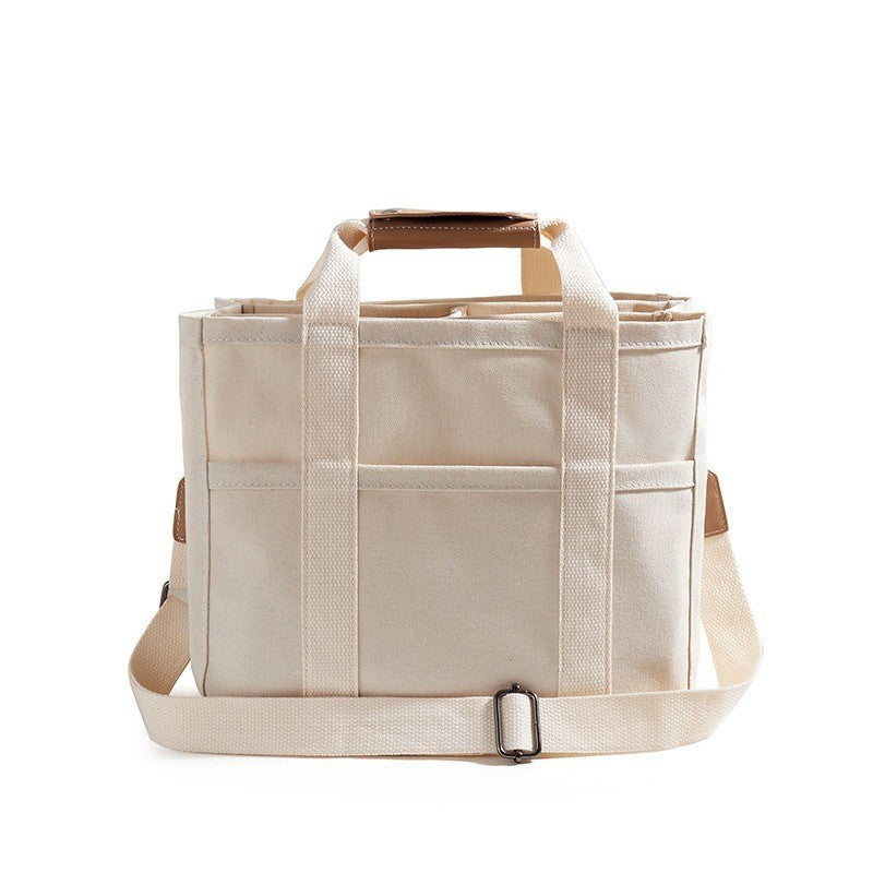 Canvas Diaper Tote Bag -Multi-Compartment Mommy Bag With  Adjustable Strap for Travel & Daily Use