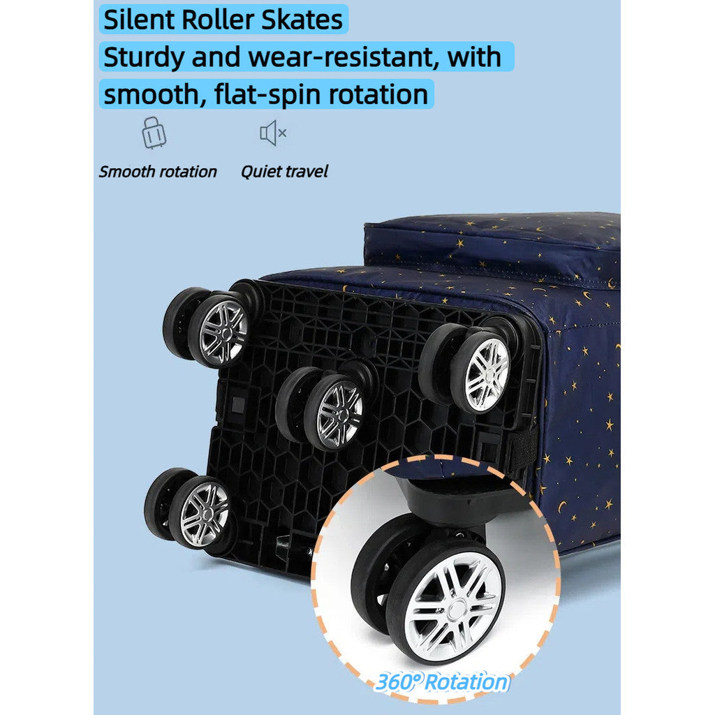 Heavy Duty Foldable Shopping Trolley with Wheels | Retractable Grocery Cart | Portable Supermarket Trolley Bag