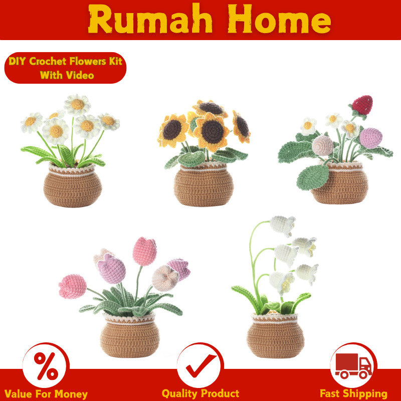 DIY Crochet Flowers Kit for Beginners Complete Crochet Knitting With Video Adorable Crochet Plant Decoration
