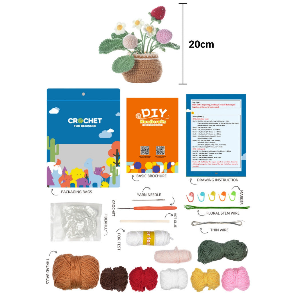 DIY Crochet Flowers Kit for Beginners Complete Crochet Knitting With Video Adorable Crochet Plant Decoration