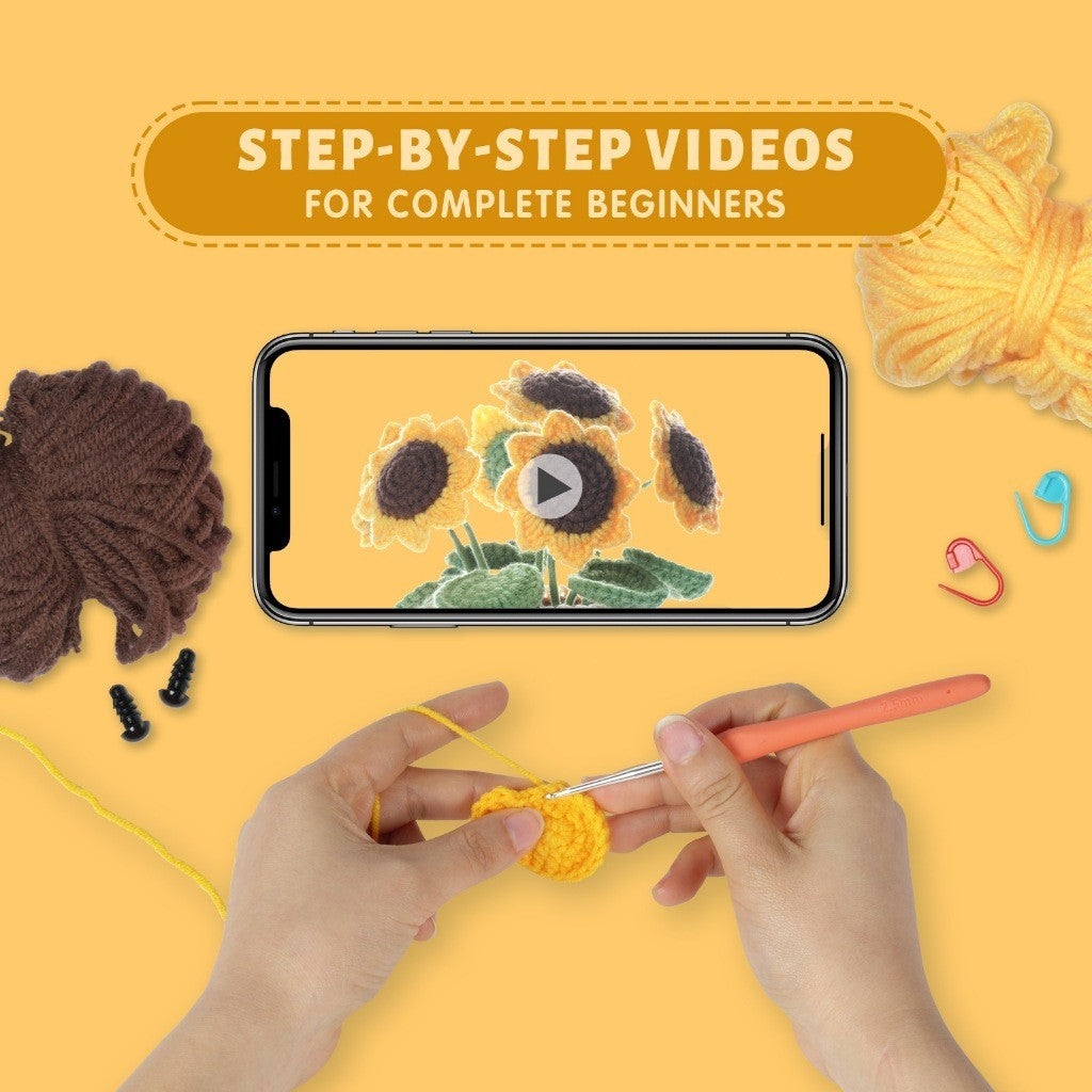DIY Crochet Flowers Kit for Beginners Complete Crochet Knitting With Video Adorable Crochet Plant Decoration