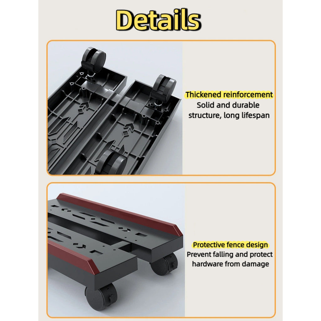 Mobile CPU Stand Adjustable with Lockable Wheels & Ventilation - Rolling Cart for PC Computer Tower Case Holder