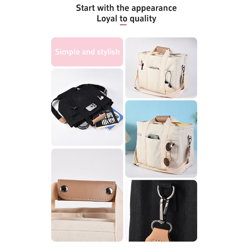 Canvas Diaper Tote Bag -Multi-Compartment Mommy Bag With  Adjustable Strap for Travel & Daily Use