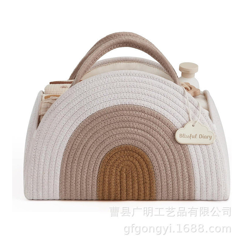 Baby Diaper Caddy Bag - Foldable Woven Cotton Storage Basket  Portable Mummy Nursery Organiser