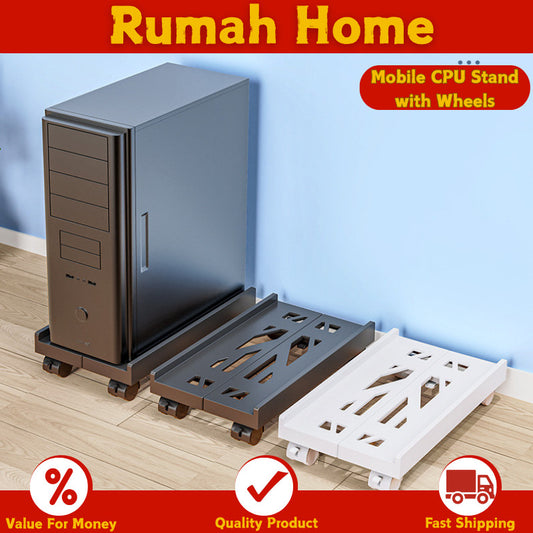 Mobile CPU Stand Adjustable with Lockable Wheels & Ventilation - Rolling Cart for PC Computer Tower Case Holder