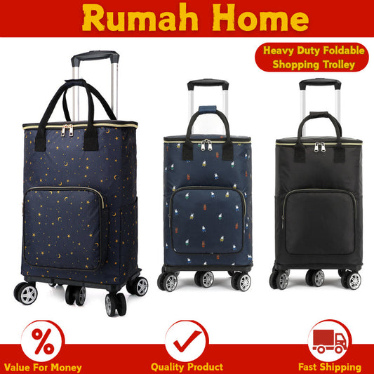 Heavy Duty Foldable Shopping Trolley with Wheels | Retractable Grocery Cart | Portable Supermarket Trolley Bag